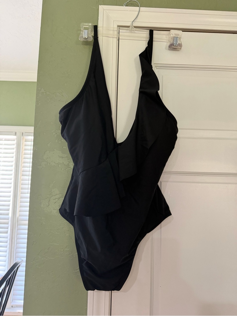 Kona Sol Black Ruffled One-Piece Swimsuit